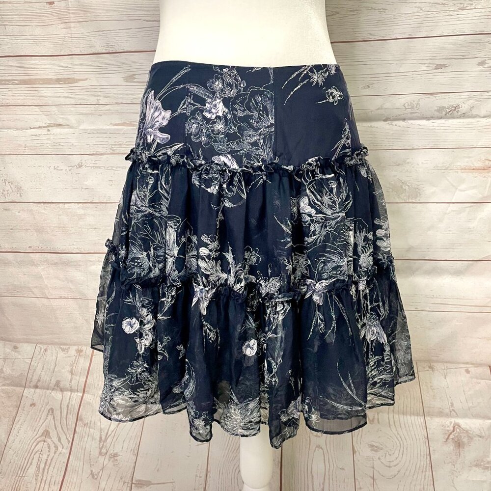 Cinq a Sept Inky Floral Mirabelle Silk Skirt